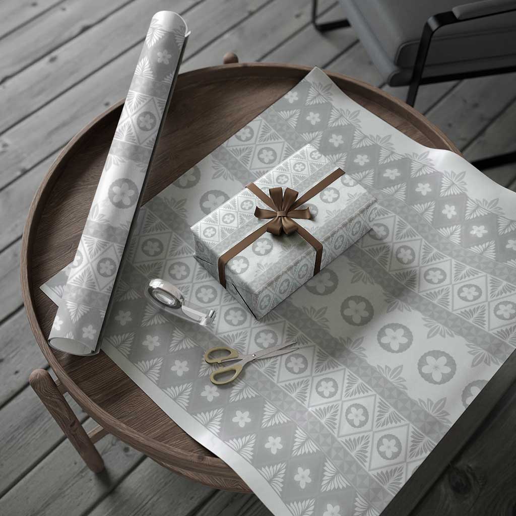 Tonga White Sunday Wrapping Paper Tongan Ngatu Siale Pattern LT05 - Polynesian Pride