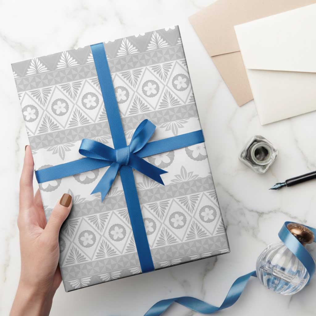 Tonga White Sunday Wrapping Paper Tongan Ngatu Siale Pattern LT05 - Polynesian Pride