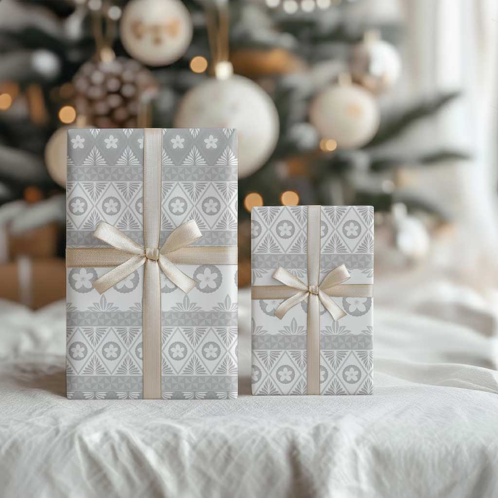 Tonga White Sunday Wrapping Paper Tongan Ngatu Siale Pattern LT05 - Polynesian Pride