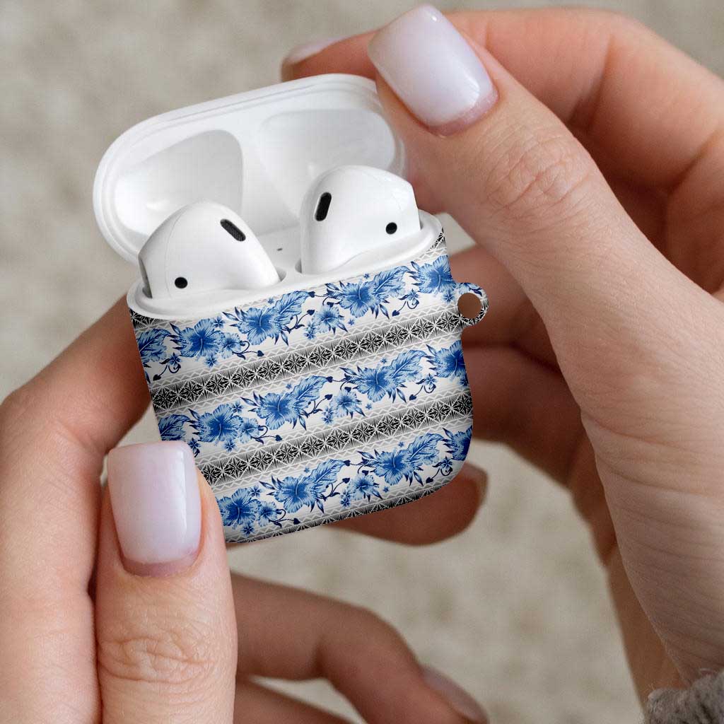 Samoa White Sunday AirPods Case Samoan Tapa Blue Hibiscus LT05 - Polynesian Pride