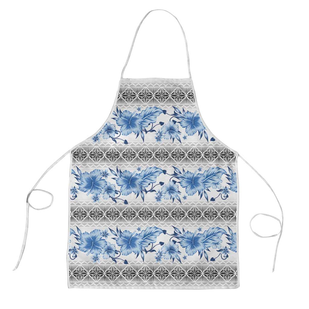 Samoa White Sunday Apron Samoan Tapa Blue Hibiscus LT05 Blue - Polynesian Pride