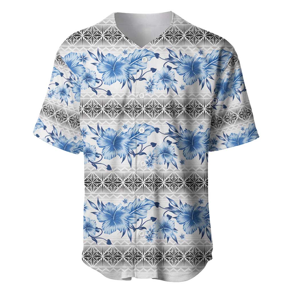 Samoa White Sunday Baseball Jersey Samoan Tapa Blue Hibiscus LT05 Blue - Polynesian Pride