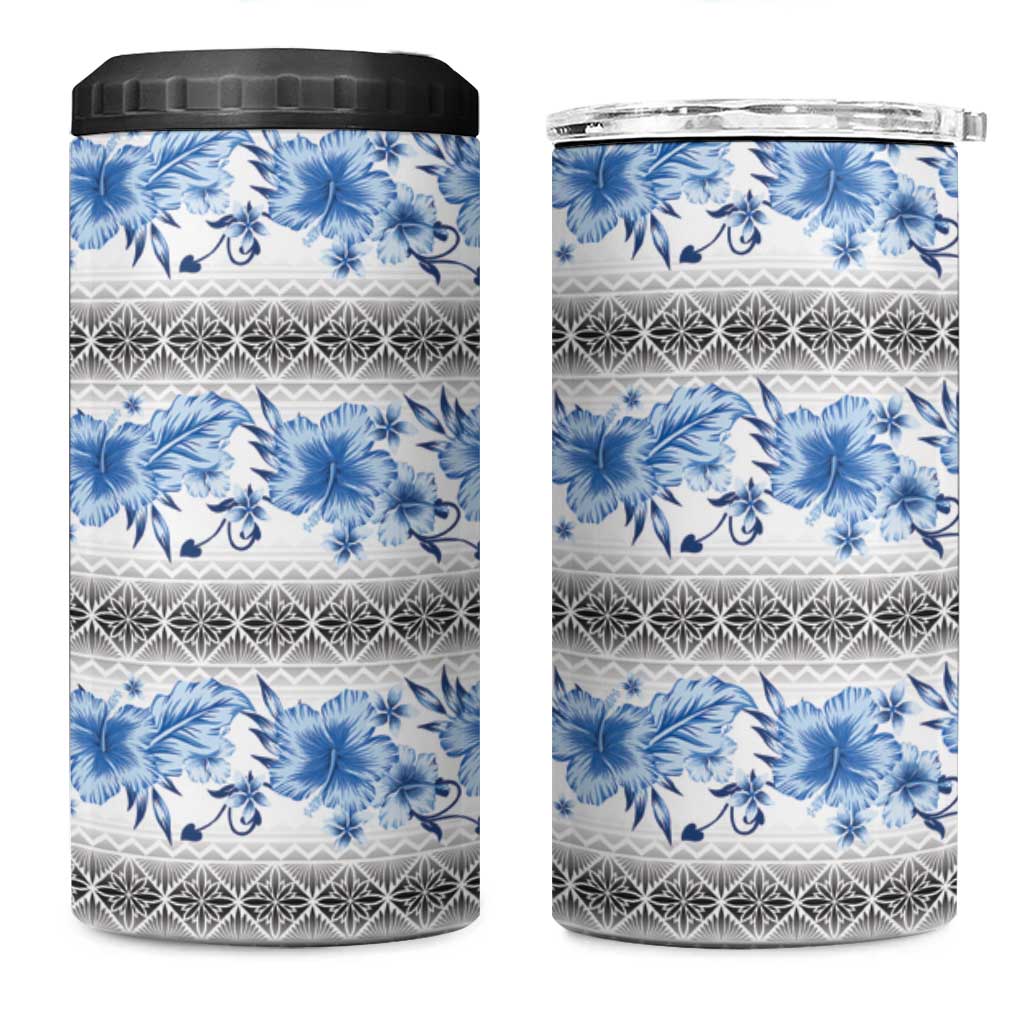 Samoa White Sunday 4 in 1 Can Cooler Tumbler Samoan Tapa Blue Hibiscus LT05 One Size: 16 oz Blue - Polynesian Pride