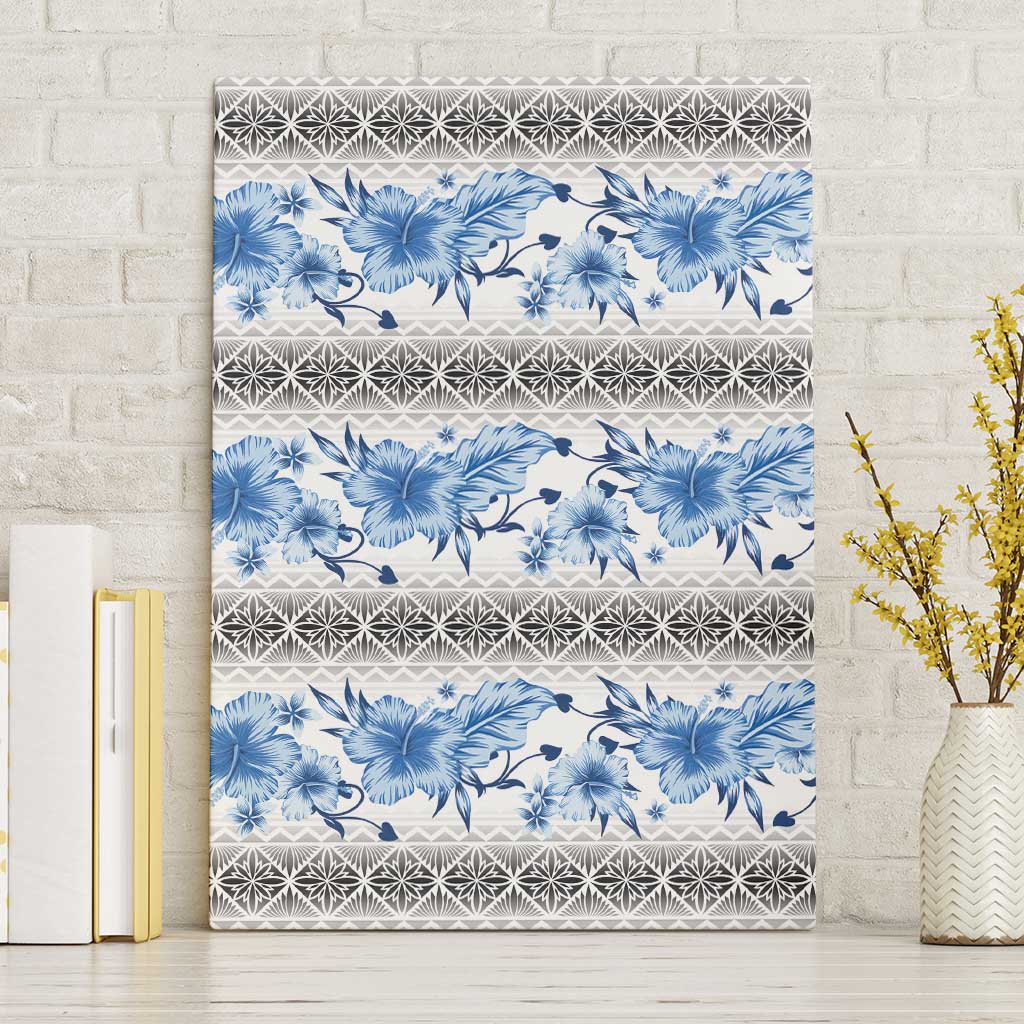 Samoa White Sunday Canvas Wall Art Samoan Tapa Blue Hibiscus LT05 Without Frame Blue - Polynesian Pride