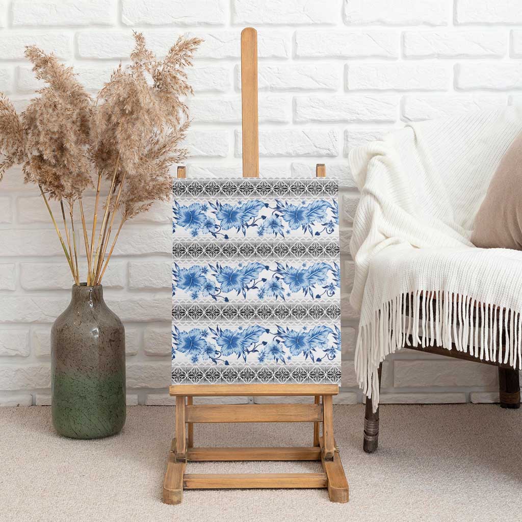 Samoa White Sunday Canvas Wall Art Samoan Tapa Blue Hibiscus LT05 - Polynesian Pride