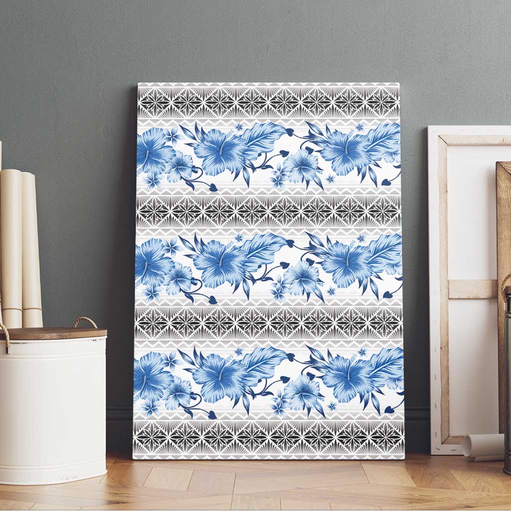 Samoa White Sunday Canvas Wall Art Samoan Tapa Blue Hibiscus LT05 - Polynesian Pride