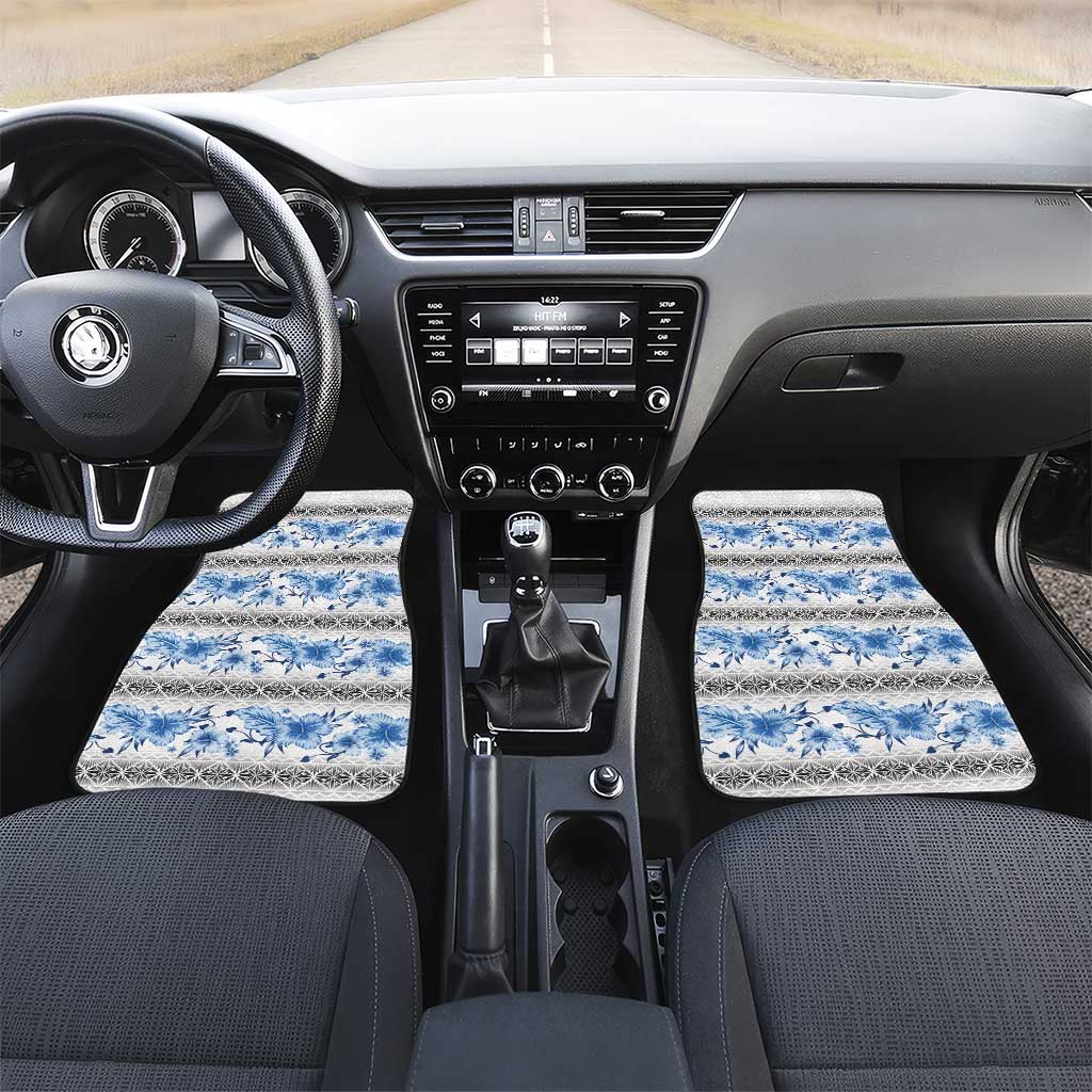 Samoa White Sunday Car Mats Samoan Tapa Blue Hibiscus LT05 Set 2pcs - Front Blue - Polynesian Pride