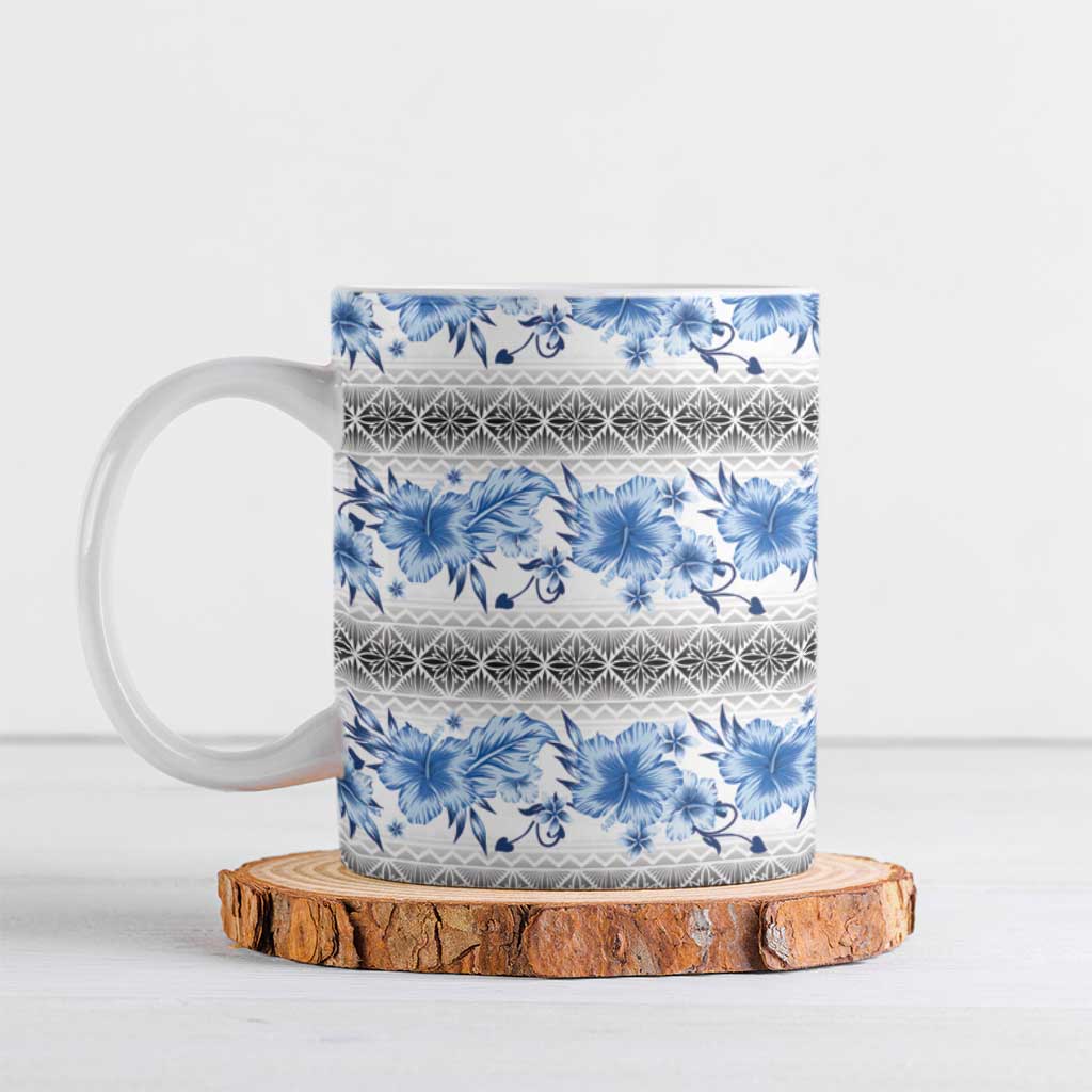 Samoa White Sunday Ceramic Mug Samoan Tapa Blue Hibiscus LT05 Blue - Polynesian Pride