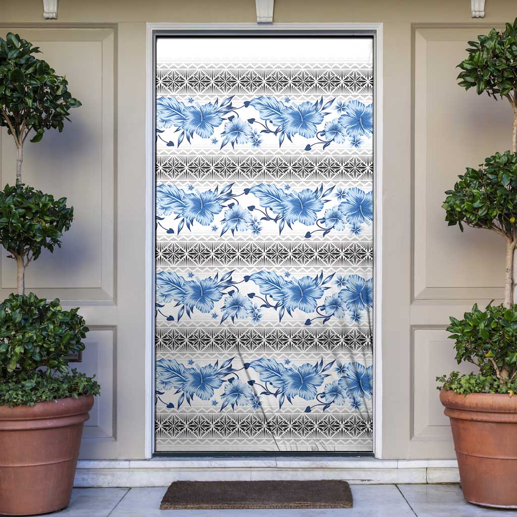Samoa White Sunday Door Cover Samoan Tapa Blue Hibiscus LT05 Blue - Polynesian Pride