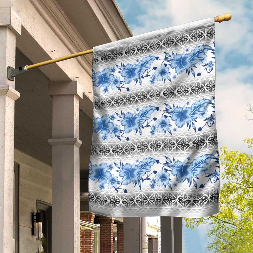 Samoa White Sunday Garden Flag Samoan Tapa Blue Hibiscus LT05 House Flag Blue - Polynesian Pride