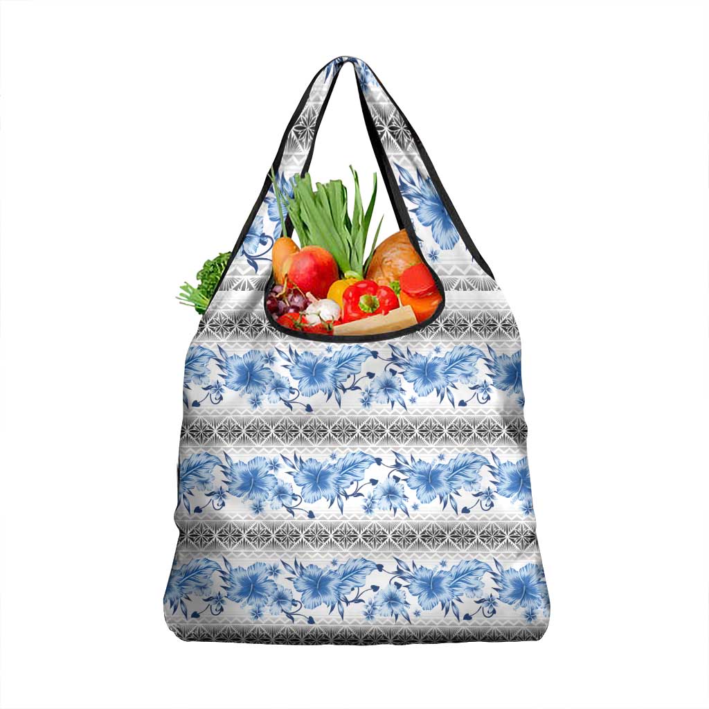 Samoa White Sunday Grocery Bag Samoan Tapa Blue Hibiscus LT05 1-pack One Size Blue - Polynesian Pride