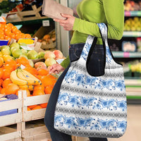Samoa White Sunday Grocery Bag Samoan Tapa Blue Hibiscus LT05 - Polynesian Pride