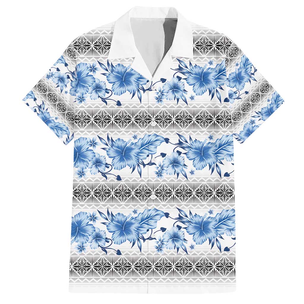 Samoa White Sunday Hawaiian Shirt Samoan Tapa Blue Hibiscus LT05 Blue - Polynesian Pride
