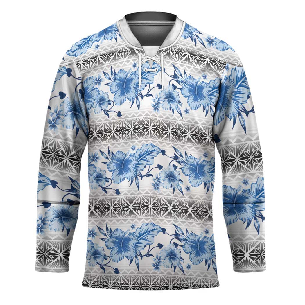 Samoa White Sunday Hockey Jersey Samoan Tapa Blue Hibiscus LT05 Unisex Blue - Polynesian Pride