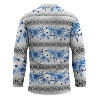 Samoa White Sunday Hockey Jersey Samoan Tapa Blue Hibiscus LT05 - Polynesian Pride