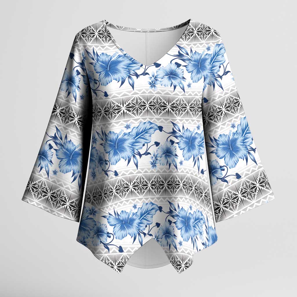 Samoa White Sunday Kimono Sleeve Blouse Samoan Tapa Blue Hibiscus LT05 Female Blue - Polynesian Pride