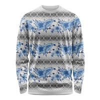 Samoa White Sunday Long Sleeve Shirt Samoan Tapa Blue Hibiscus LT05 Unisex Blue - Polynesian Pride