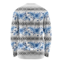 Samoa White Sunday Long Sleeve Shirt Samoan Tapa Blue Hibiscus LT05 - Polynesian Pride