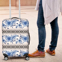 Samoa White Sunday Luggage Cover Samoan Tapa Blue Hibiscus LT05 Blue - Polynesian Pride