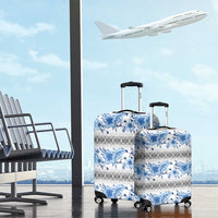 Samoa White Sunday Luggage Cover Samoan Tapa Blue Hibiscus LT05 - Polynesian Pride