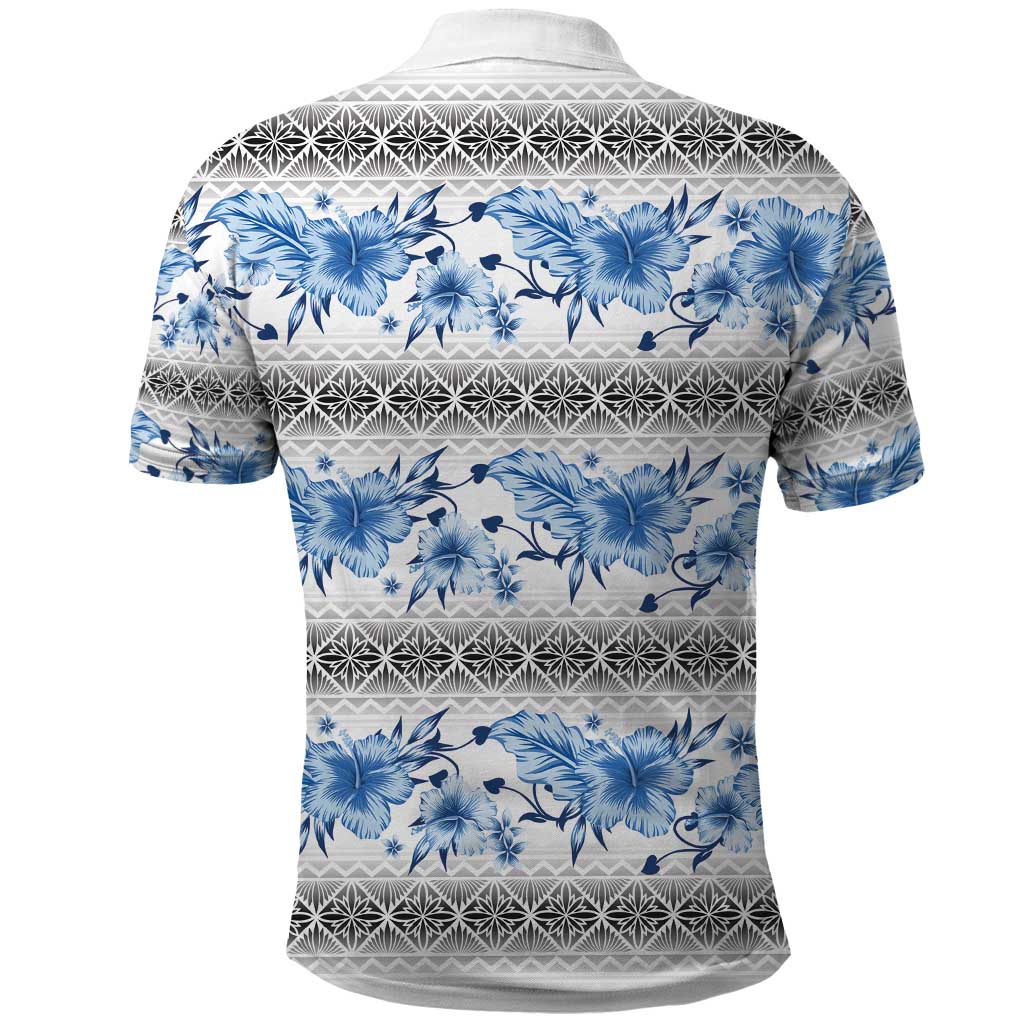 Samoa White Sunday Polo Shirt Samoan Tapa Blue Hibiscus LT05 - Polynesian Pride