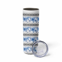 Samoa White Sunday Skinny Tumbler Samoan Tapa Blue Hibiscus LT05 - Polynesian Pride