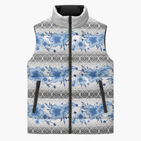 Samoa White Sunday Sleeveless Puffer Jacket Samoan Tapa Blue Hibiscus LT05 Unisex Blue - Polynesian Pride
