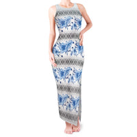 Samoa White Sunday Tank Maxi Dress Samoan Tapa Blue Hibiscus LT05 Women Blue - Polynesian Pride