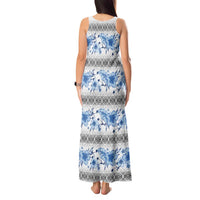 Samoa White Sunday Tank Maxi Dress Samoan Tapa Blue Hibiscus LT05 - Polynesian Pride