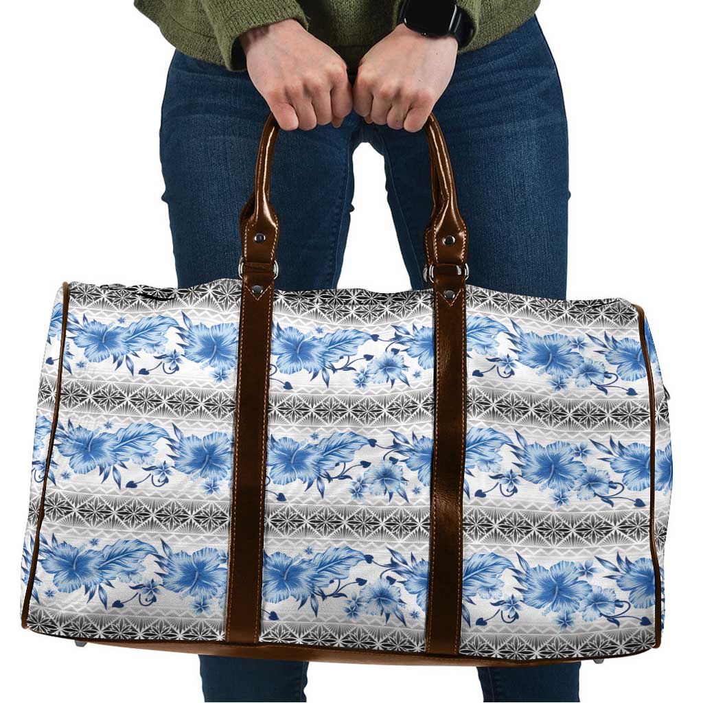 Samoa White Sunday Travel Bag Samoan Tapa Blue Hibiscus LT05 Blue - Polynesian Pride