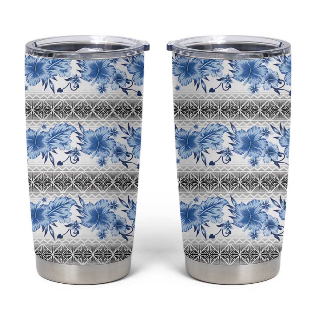 Samoa White Sunday Tumbler Cup Samoan Tapa Blue Hibiscus LT05 Blue - Polynesian Pride