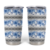 Samoa White Sunday Tumbler Cup Samoan Tapa Blue Hibiscus LT05 Blue - Polynesian Pride