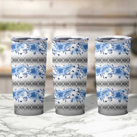 Samoa White Sunday Tumbler Cup Samoan Tapa Blue Hibiscus LT05 - Polynesian Pride
