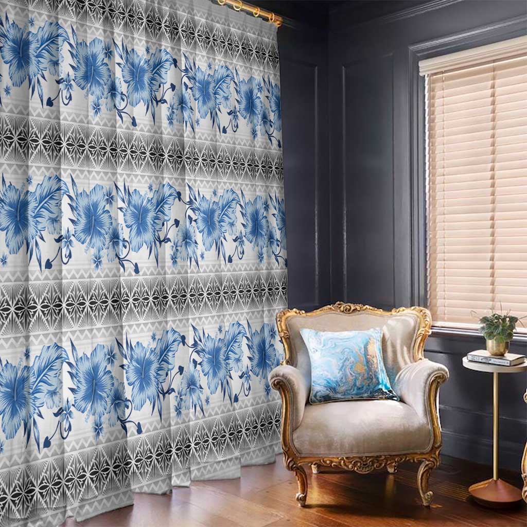 Samoa White Sunday Window Curtain Samoan Tapa Blue Hibiscus LT05 - Polynesian Pride
