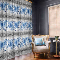 Samoa White Sunday Window Curtain Samoan Tapa Blue Hibiscus LT05 - Polynesian Pride