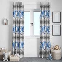 Samoa White Sunday Window Curtain Samoan Tapa Blue Hibiscus LT05 - Polynesian Pride