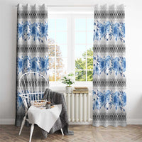Samoa White Sunday Window Curtain Samoan Tapa Blue Hibiscus LT05 - Polynesian Pride