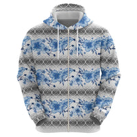 Samoa White Sunday Zip Hoodie Samoan Tapa Blue Hibiscus LT05 - Polynesian Pride