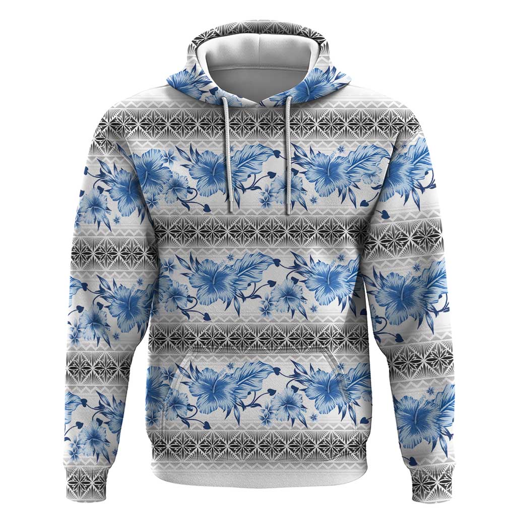 Samoa White Sunday Zip Hoodie Samoan Tapa Blue Hibiscus LT05 Pullover Hoodie Blue - Polynesian Pride