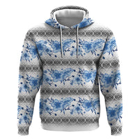 Samoa White Sunday Zip Hoodie Samoan Tapa Blue Hibiscus LT05 Pullover Hoodie Blue - Polynesian Pride