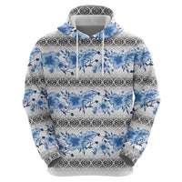Samoa White Sunday Zip Hoodie Samoan Tapa Blue Hibiscus LT05 - Polynesian Pride
