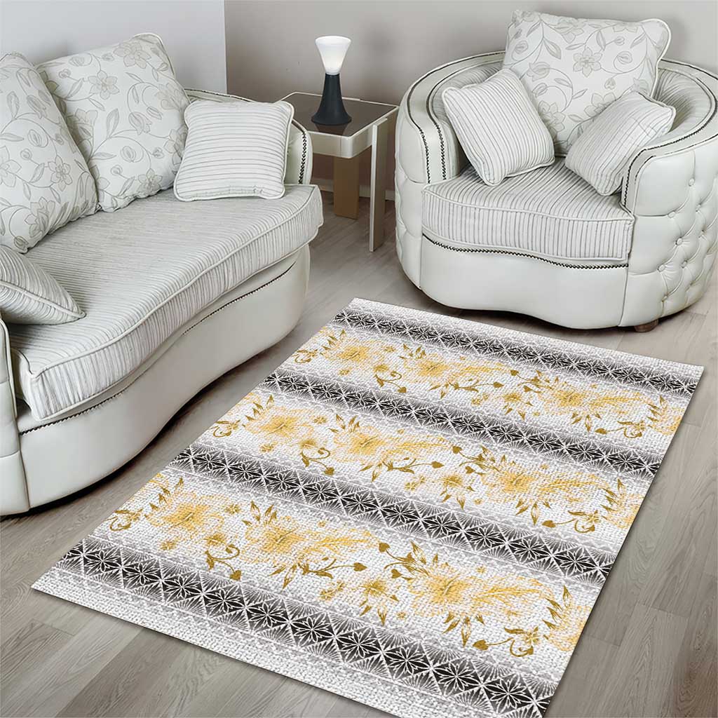 Samoa White Sunday Area Rug Samoan Tapa Yellow Hibiscus LT05 - Polynesian Pride