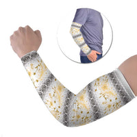 Samoa White Sunday Arm Sleeves Samoan Tapa Yellow Hibiscus LT05 Set of 2 Yellow - Polynesian Pride
