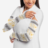 Samoa White Sunday Arm Sleeves Samoan Tapa Yellow Hibiscus LT05 - Polynesian Pride