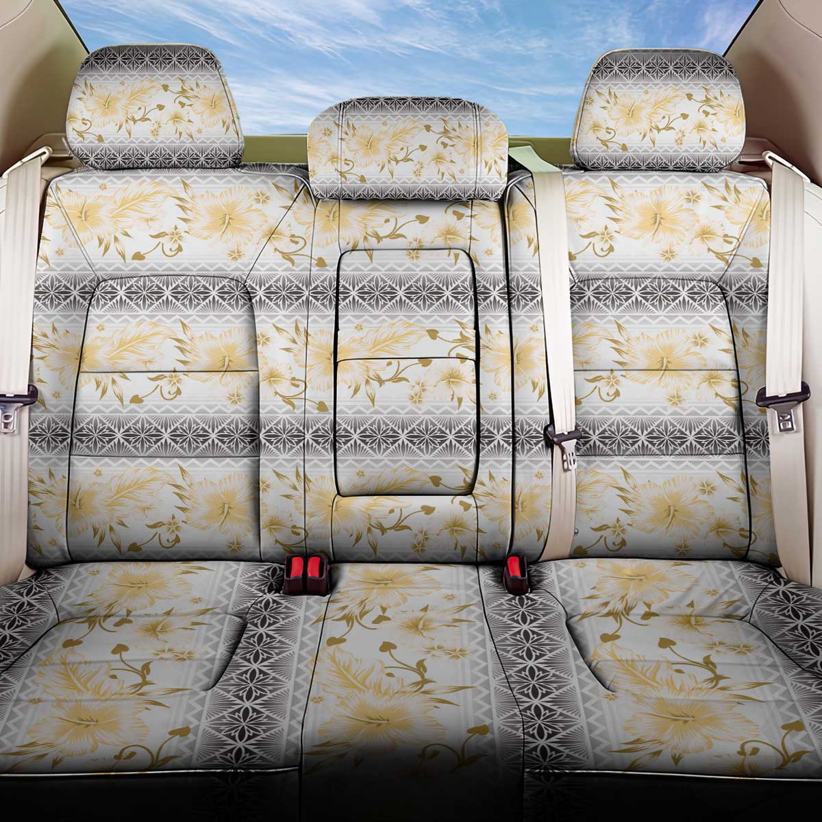 Samoa White Sunday Back Car Seat Cover Samoan Tapa Yellow Hibiscus LT05 One Size Yellow - Polynesian Pride
