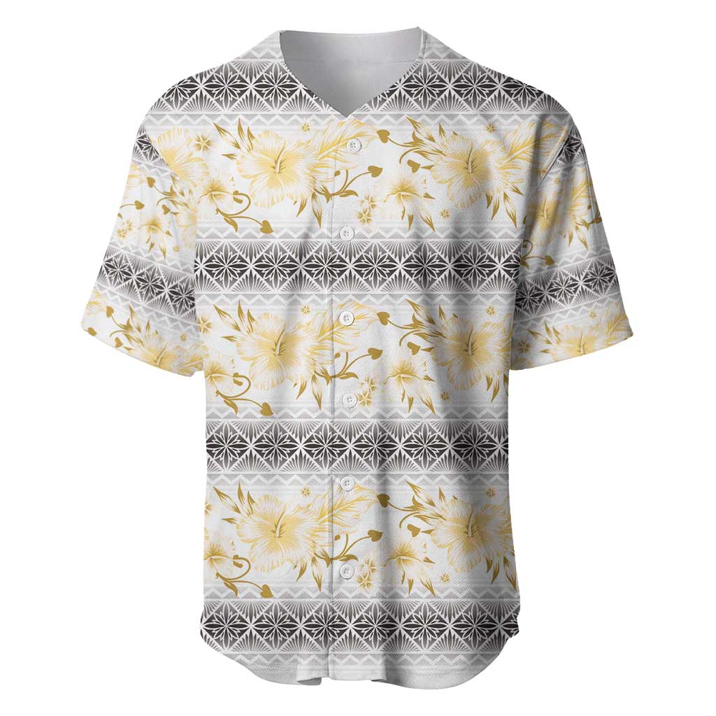 Samoa White Sunday Baseball Jersey Samoan Tapa Yellow Hibiscus LT05 Yellow - Polynesian Pride