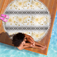 Samoa White Sunday Beach Blanket Samoan Tapa Yellow Hibiscus LT05 - Polynesian Pride
