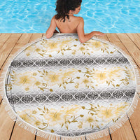 Samoa White Sunday Beach Blanket Samoan Tapa Yellow Hibiscus LT05 - Polynesian Pride