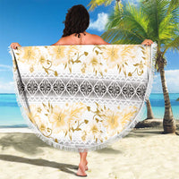 Samoa White Sunday Beach Blanket Samoan Tapa Yellow Hibiscus LT05 - Polynesian Pride