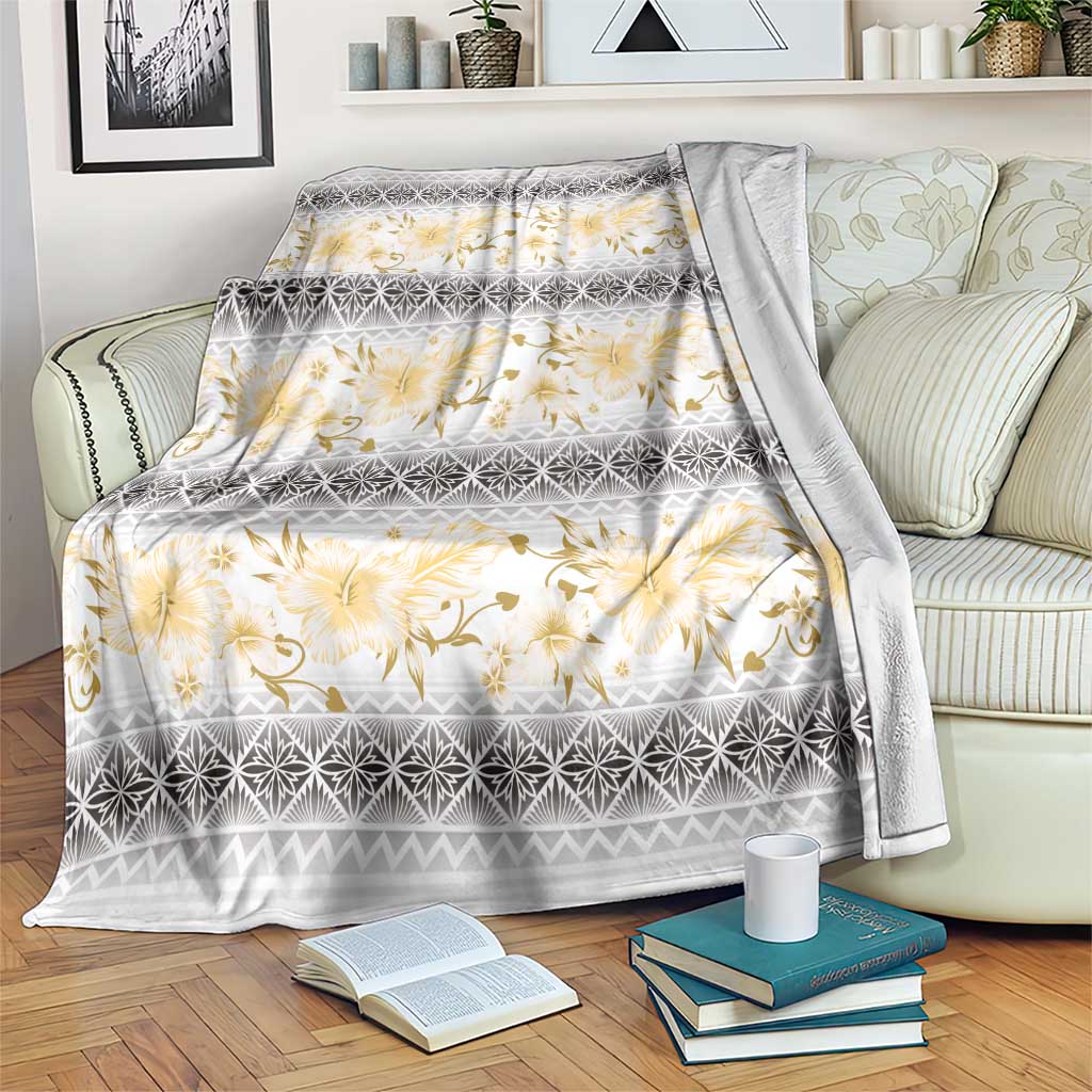 Samoa White Sunday Blanket Samoan Tapa Yellow Hibiscus LT05 Yellow - Polynesian Pride